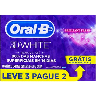 Creme Dental Oral-B 3D White Brilliant Fresh 70g 3Un Leve 3 Pague 2
