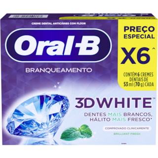 Creme Dental Oral B 3DWhite 6Un 70g Promo