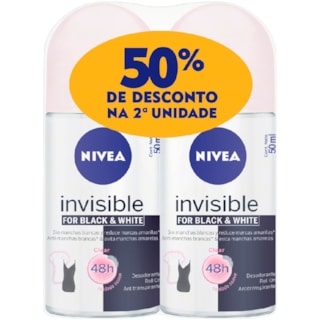 Desodorante Feminino Nivea Invisible Black&White Rollon 2x50ml Promo