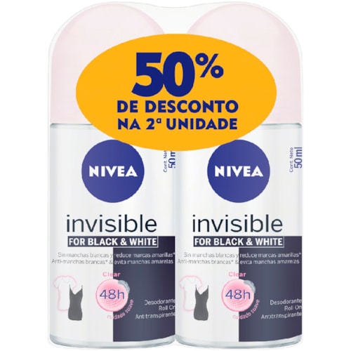 Desodorante Feminino Nivea Invisible Black&White Rollon 2x50ml Promo
