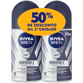 Desodorante Masculino Nivea Invisible Black&White Rollon 2x50ml Promo