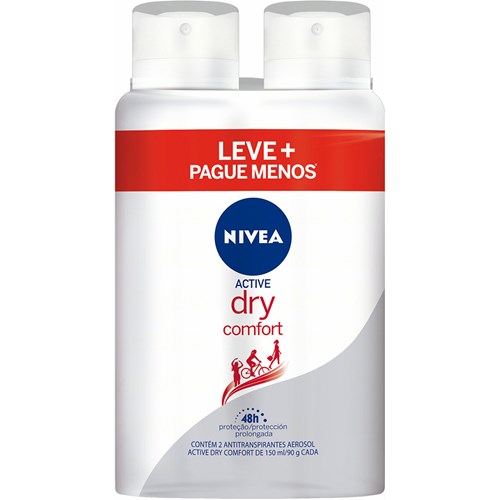 Desodorante Nivea Feminino Active Dry Comfort Aerossol 2x150ml - Destro