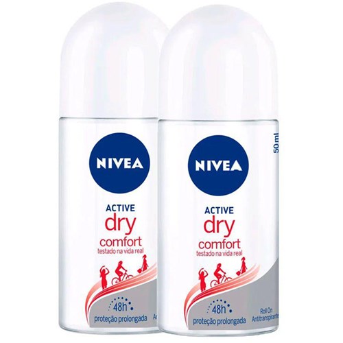 Desodorante Nivea Roll-On Feminino Active Dry 2x50ml - Destro