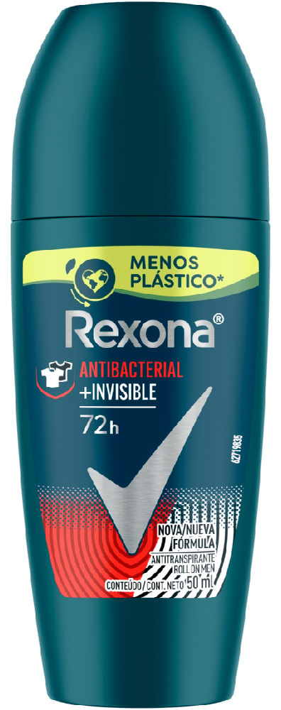 Desodorante Rexona Masculino Antibacteriano Invisible Roll On 50ml