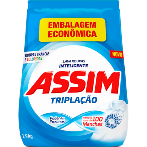 Detergente em Pó Assim Tripla Ação Embalagem Econômica 1,9kg