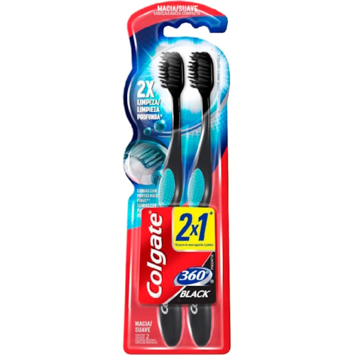 Escova de Dente Colgate 360º Black 2 em 1