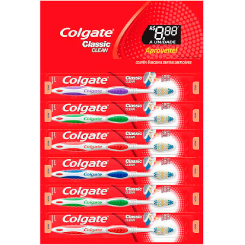 Escova de dente Colgate Classic Clean 6 Unidades - Destro