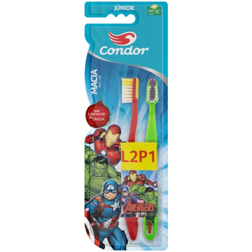 Escova Dental Condor Avengers Cerdas Macias Leve 2 Pague 1