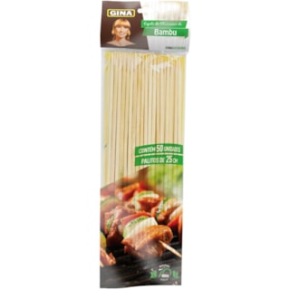 Espeto de Bambu para Churrasco Gina 25cm 50 Unidades