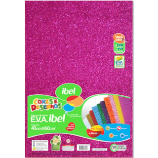 EVA Glitter Ibel Cor Fucsia 40x60cm 5Un