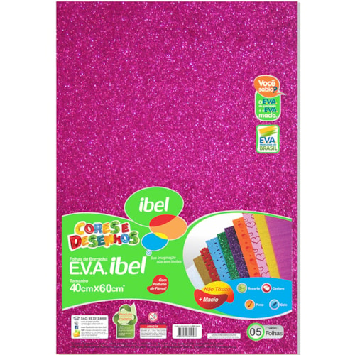 EVA Glitter Ibel Cor Fucsia 40x60cm 5Un