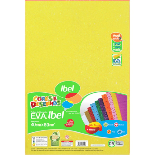 EVA Ibel Glitter Cor Amarelo 40cmx60cm 10Un