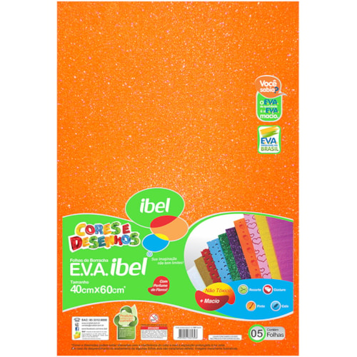 EVA Ibel Glitter Cor Laranja Neon 40cmx60cm 10Un