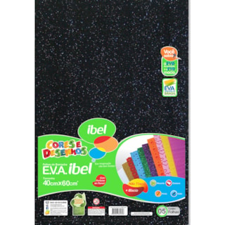 EVA Ibel Glitter Cor Preto 40cmx60cm 10Un