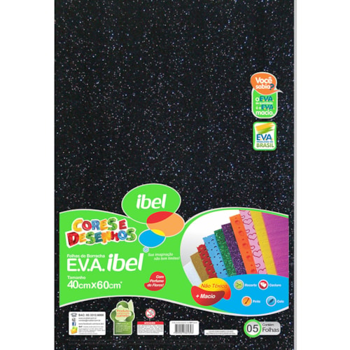 EVA Ibel Glitter Cor Preto 40cmx60cm 10Un