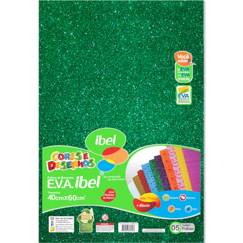 EVA Ibel Glitter Cor Verde 40cmx60cm 10Un