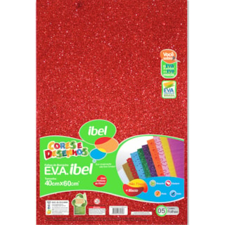 EVA Ibel Glitter Cor Vermelho 40cmx60cm 10Un