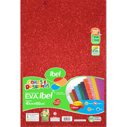 EVA Ibel Glitter Cor Vermelho 40cmx60cm 10Un