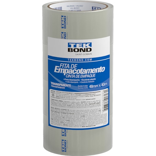 Fita de Empacotamento Tek Bond Transparente 48mmx40m 4Un