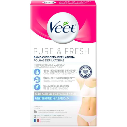 Folha Depilatória Veet Axilas e Virilhas Peles Sensiveis 16Un