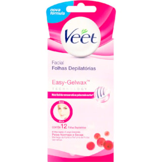 Folhas Veet Facial Cera Fria Pele Normal e Secas 12 Unidades