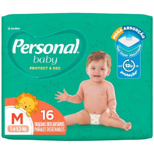 Fralda Descartável Personal Baby Protect & Sec Jumbinho M 16Un
