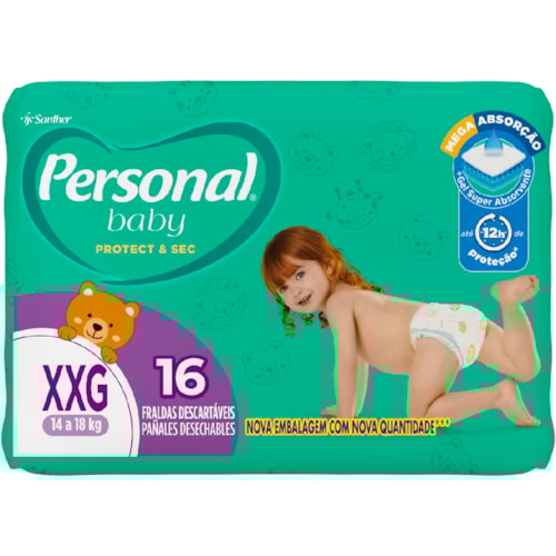 Fralda Descartável Personal Baby Protect & Sec Jumbo XXG 16Un