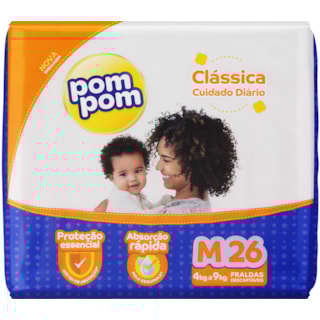 Fralda Descartável Pom Pom Clássica M 26Un