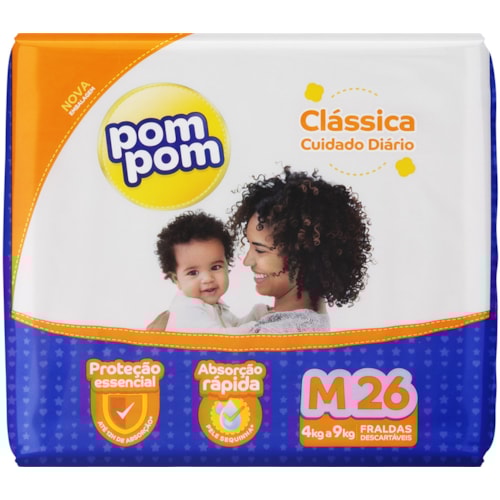 Fralda Descartável Pom Pom Clássica M 26Un