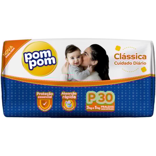 Fralda Descartável Pom Pom Clássica P 30Un