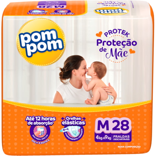 Fralda Descartável Pom Pom Proteção de Mãe Protek Jumbo M 28Un