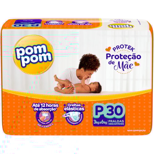 Fralda Descartável Pom Pom Proteção de Mãe Protek Jumbo P 30Un