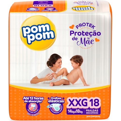 Fralda Descartável Pom Pom Proteção de Mãe Protek Jumbo XXG 18Un