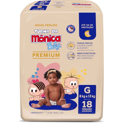 Fralda Descartável Turma da Mônica Baby Premium G 18Un