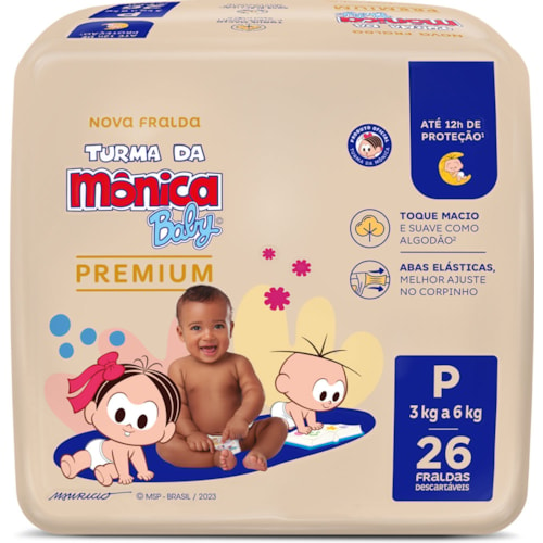 Fralda Descartável Turma da Mônica Baby Premium P 26Un