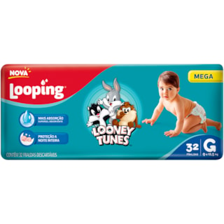 Fralda Loop Looney Tunes Mega G 32 Fraldas