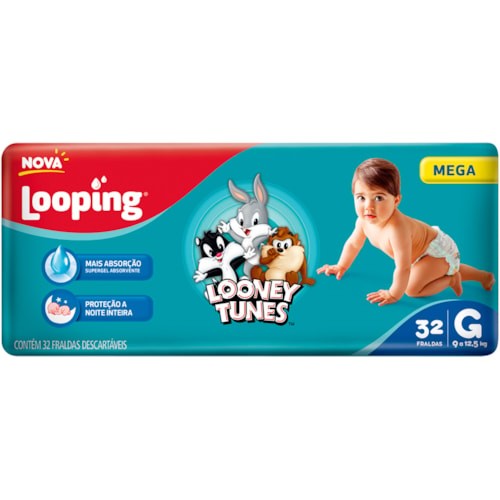 Fralda Loop Looney Tunes Mega G 32 Fraldas