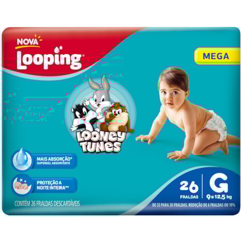 Fralda Looping Looney Tunes Mega G 26Un