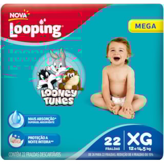 Fralda Looping Looney Tunes Mega XG 22Un