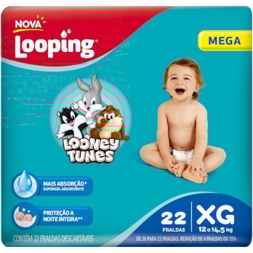 Fralda Looping Looney Tunes Mega XG 22Un