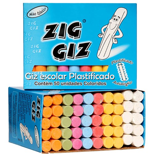 Giz Colorido Zig Giz para Quadro - 50 Unidades