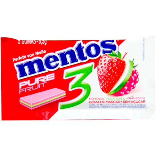 Goma de Mascar Mentos Pure 3 Morango 5Un