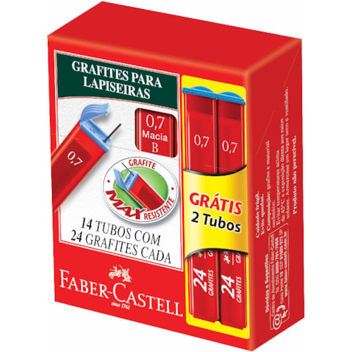 Grafite Faber-Castell 0.7mm B 14 Tubos com 24 Grafites - Destro