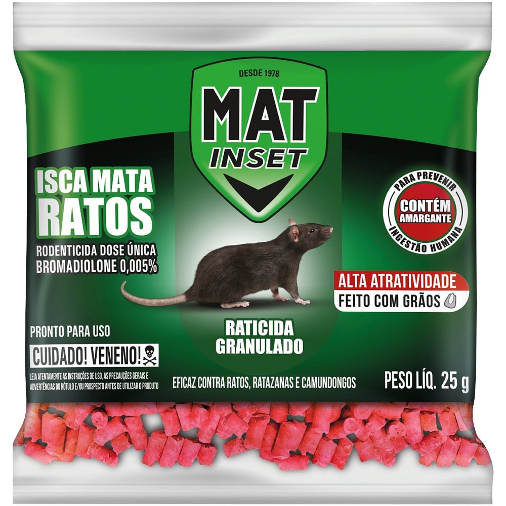 Inseticida Mat Inset Iscas Mata Ratos 25g - Destro