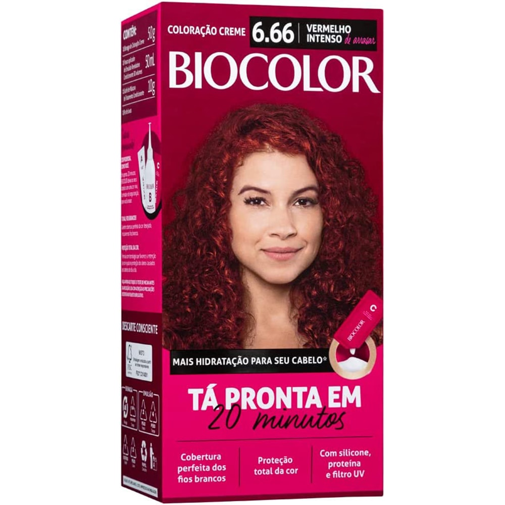 Kit Coloração Biocolor Creme Vermelho Intenso 6.66 - Destro