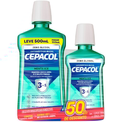 Kit Enxaguante Bucal Cepacol Menta Ice 500ml+250ml Promo
