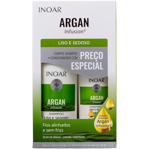 Kit Inoar Argan Shampoo e Condicionador Liso 500mlx250ml