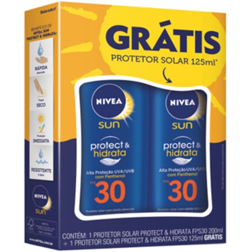Kit Nivea Sun Protect&Hidrata FPS30 Protetor Solar 200ml + 125ml Gráti
