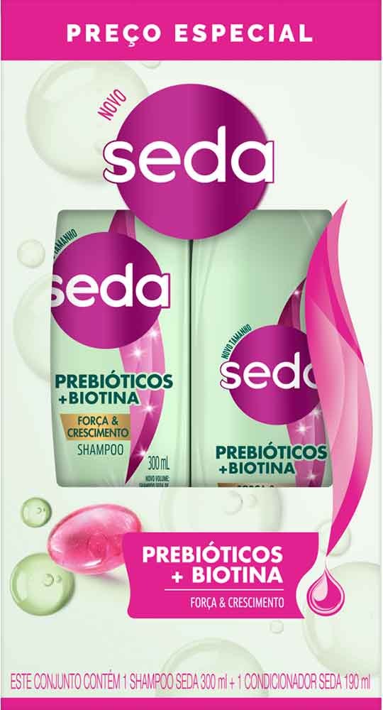 Kit Para Cabelos Seda Prebióticos e Biotina Shampoo 300ml+