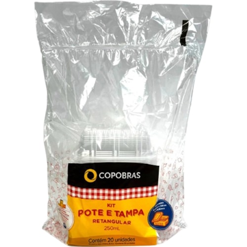 Kit Pote e Tampa Copobras Retangular 250ml 20Un